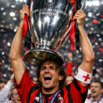Paolo Maldini celebrating with the Champions League trophy.