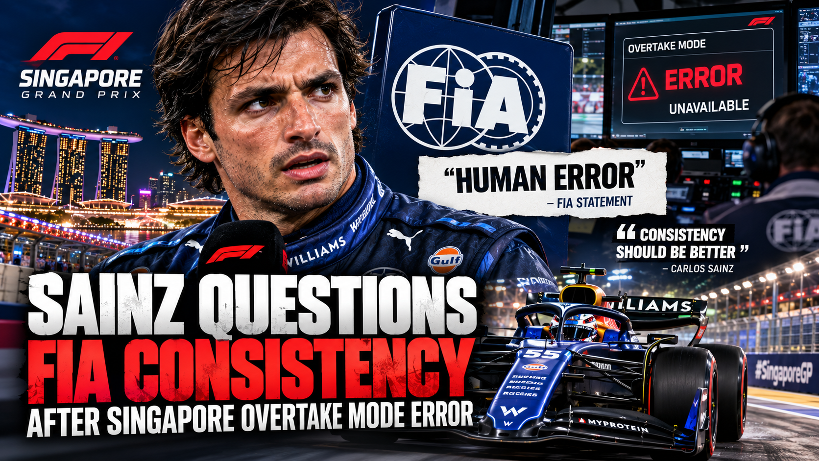 Sainz Questions FIA Consistency After Singapore Overtake Mode Error