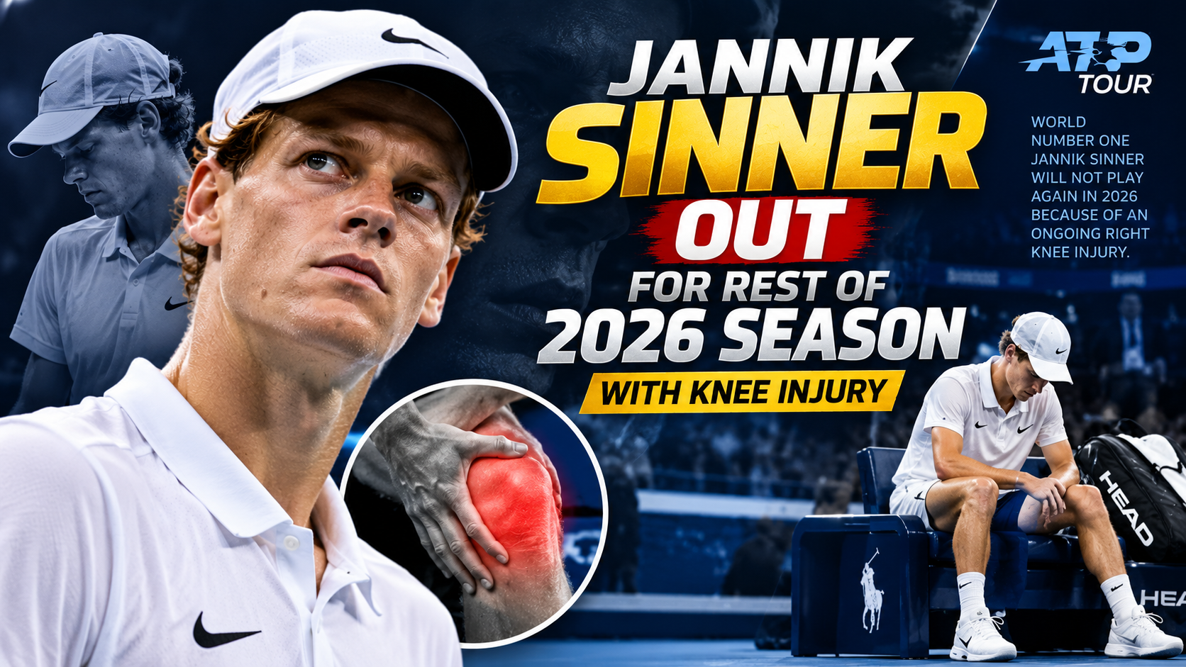 Jannik Sinner Out for Rest of 2026 Season With Knee Injury